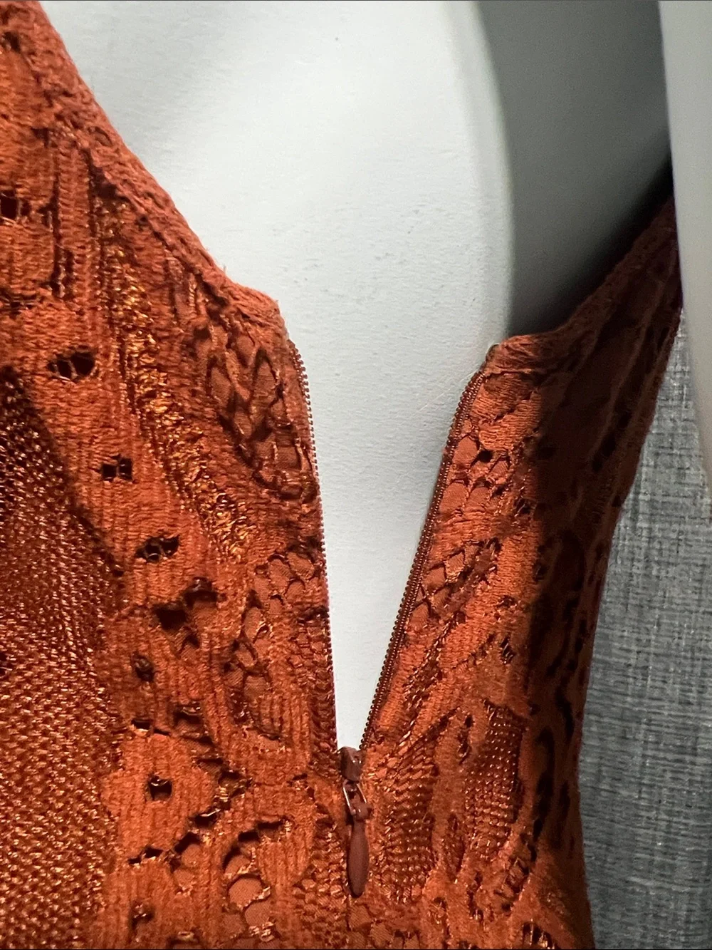 Free People Angel Ray Scalloped Lace Sleeveless Midi Dress Copper/Rust Orange XS